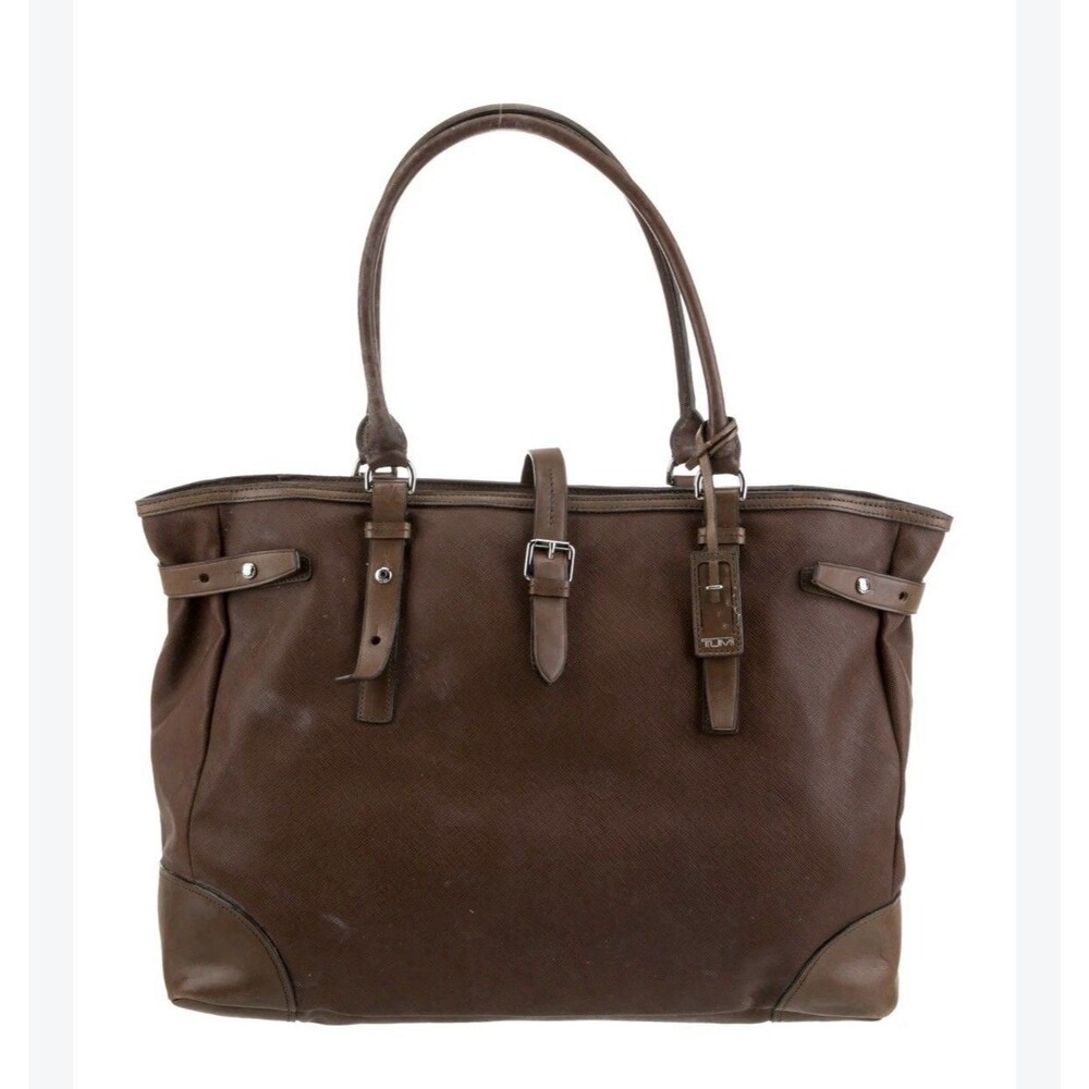 TUMI 073341BRD Convertible Satchel Brown Saffiano Leather Laptop Work Tote $395